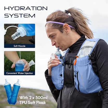 Haimont 10L Trail Running Hydration Vest with Soft Flasks - color: Blue, size: Small