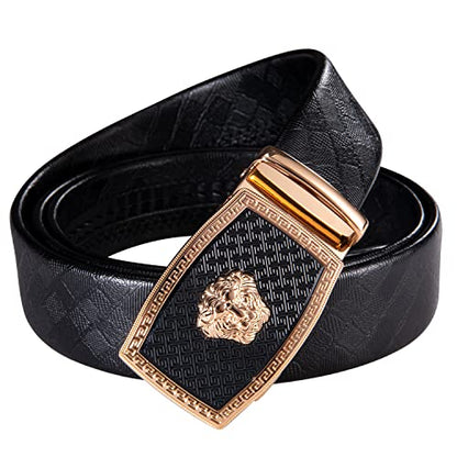 Dubulle Mens Ratchet Belt Gold Click Buckle Adjustable Leather Belts - color: Golden Gorilla, size: Adjustable from 24" to 38" Waist