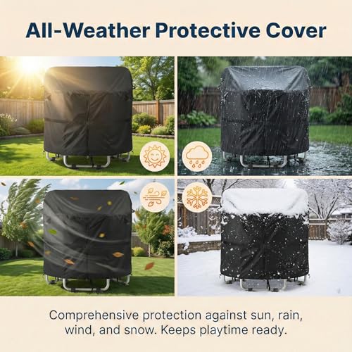 55" Trampoline Cover, Round Waterproof Outdoor Trampoline Cover for Kids, Windproof Weather Protection, Anti-Pooling, UV Resistant 420D Oxford
