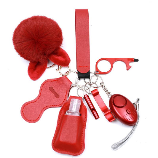 Safety Keychain Full Set for Women, Safety Keychain Set with Personal Alarm, 9 Pcs Protective Accessories for Women - color: Red