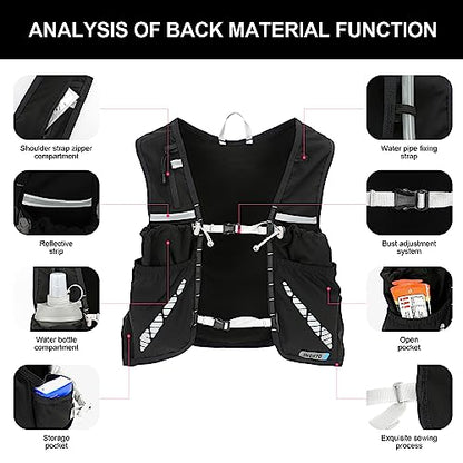 INOXTO Running Hydration Vest Backpack,Lightweight Insulated Pack with 1.5L Water Bladder Bag Daypack for Hiking Trail Running Cycling Race Marathon for Women Men - color: Black white