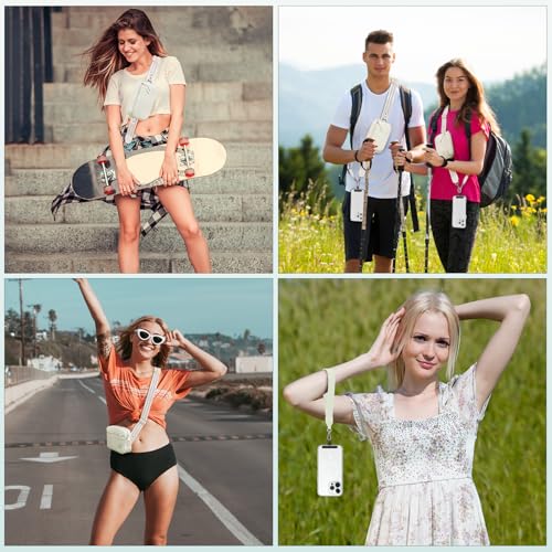 YFWE Clip and Go Strap for Phone with Wallet Crossbody, Adjustable Phone Lanyard with Detachable RFID Wristlet Wallet, Pattern Strap - Cream&Silver (L) - color: Cream-silver, size: Large