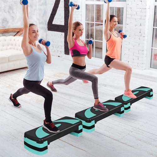 Non-Slip 31 Inch Aerobic Exercise Step Platform 4"-6"-8" Height Adjustable Risers for Home Gym Cardio Training Fitness Workout Stepper Trainer - color: Green