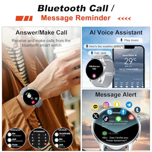 Smart Watch for Men Women Fitness: Make Answer Call Running Digital Mens Watches Waterproof Smartwatch Android Phone iPhone Samsung Compatible Heart Rate Sleep Monitor - color: Silver