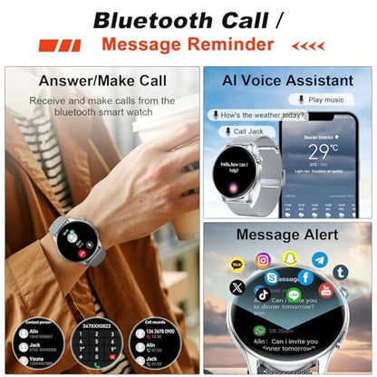 Smart Watch for Men Women Fitness: Make Answer Call Running Digital Mens Watches Waterproof Smartwatch Android Phone iPhone Samsung Compatible Heart Rate Sleep Monitor - color: Silver
