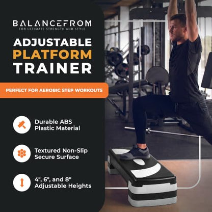 BalanceFrom 31-inch Aerobic Step Platform Trainer with 3 Adjustable Risers - color: White