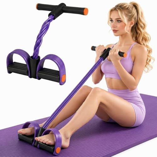 Multifunction Pedal Resistance Band with Handles - color: Purple & Black