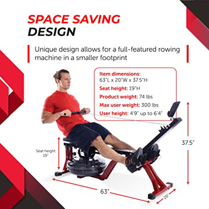 Stamina Inmotion Rower Compact, Efficient Cardiovascular Rowing Machine Smooth Adjustable Tension - color: Black / Red