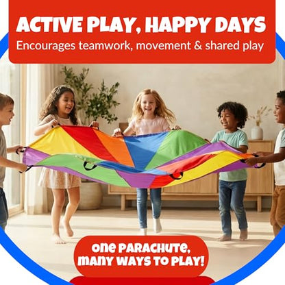 Activejoy - Parachute for Kids - 8ft /12ft / 16ft / 20ft / 24 ft / 30ft - Rainbow Parachute Toy with Handles - Great for Gym Class, Field Day & Outdoor Games - size: 8FT - 8 HANDLES