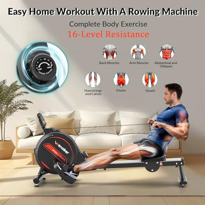 WENOKER Rowing Machine, Magnetic Rowing Machine for Home, Upgraded 32-Levels Resistance with Smart Electronic Knob, 350 LBS Weight Capacity, Compact Rower Machine Easy Assembly. - color: Black Red