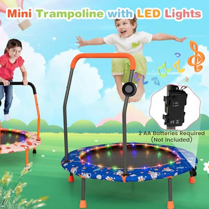 GYMAX Trampoline for Kids, 36” Toddler Mini Rebounder with Lights & Music, Removable Blue Tooth Speaker, Handle & Safety Pad, ASTM Approved Indoor Outdoor Small Kids Trampoline - style: Astronaut