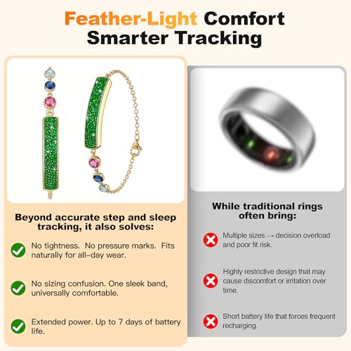 Smart Bracelet for Women – Fitness Tracker with Heart Rate, Sleep & Step Tracking, 1ATM Water Resistant, Multi-Sport Modes, Fitness Tracking Wearable with Free App, 2 Bands (Green&Gold) - color: Royal Green&Gold