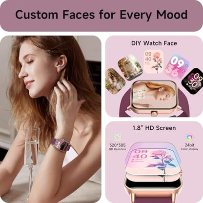aeac Smart Watches for Women Answer/Make Calls, AI Alexa Built-in, 1.8" Touch Screen Fitness Watch with Android & iPhone, IP68 Waterproof Heart Rate/Sleep/SpO2 Monitor, Pedometer, 120+ Sport Mode - color: Deep Purple