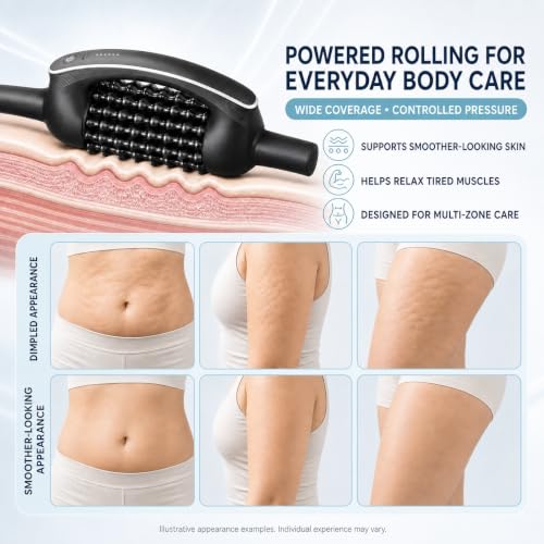 Lymphatic Drainage Massager with 8 Rotating Rollers – Electric Body Massage Roller for Legs, Arms, Stomach & Back – Rechargeable Deep Tissue Massager for Circulation, Recovery & Daily Wellness