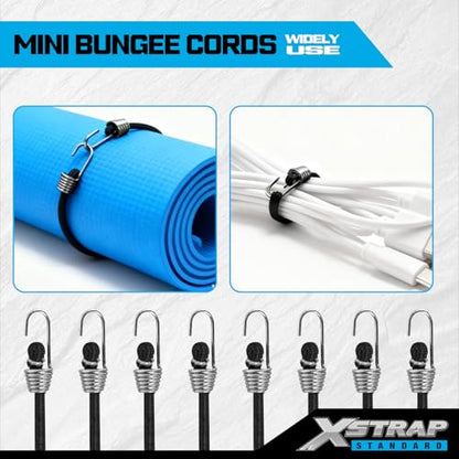 XSTRAP STANDARD 10-Inch Mini Bungee Cords with Hook, 20 Pcs Elastic Straps - color: Black