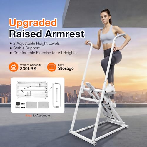 Foldable Stair Stepper Machine with Handles - Adjustable Stepper for Home Cardio, Low Impact Workout Equipment for Legs, Glutes & Weight Loss - Compact Stepping Machine, Easy Assembly White