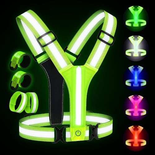 5 Color LED Reflective Running Vest with 2 LED Armbands&2 Reflective Bands