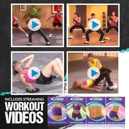 Gliding 9” Sliders for Working Out on Hardwood/Tile Floors, 1 Pair 4 Videos - color: Black (Hardwood)