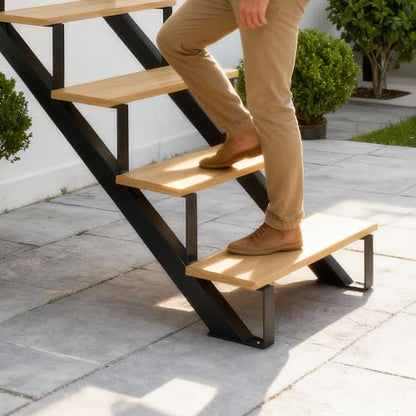 Heavy Duty Steel Stair Step Riser 2 Pack - 2 Step Reinforced Metal Stringer with Support Legs - Corrosion-Resistant Indoor/Outdoor, Max 600lb Capacity - Step 2 |with a Pair of Gloves