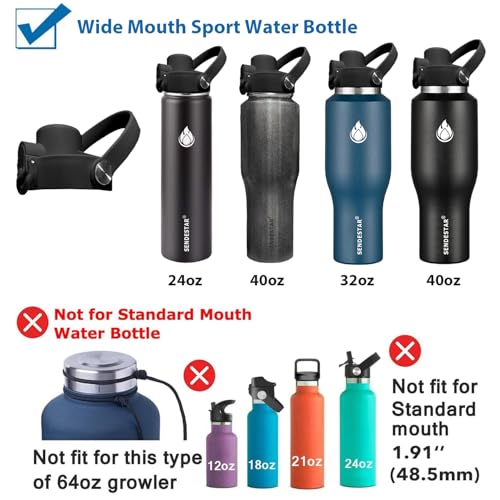 SENDESTAR Straw Lid for Hydroflask Wide Mouth Water Bottle with 12,16,18,20,24,32,40,64 oz, Auto Flip Straw Top Cap fit Most Wide Mouth Bottles, Sports Cap Water Bottle Accessories Top Replacement - color: Black