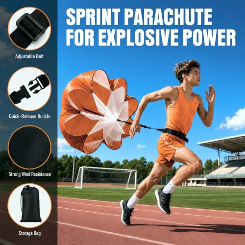 Simple Deluxe Agility Ladder Speed Training Equipment Set, 20ft Speed Ladder, 4 Adjustable Hurdles, Resistance Parachute, 12 Soccer Cones, Jump Rope, Ground Stakes for Football & Fitness - color: Orange