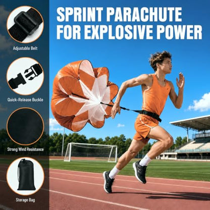 Simple Deluxe Agility Ladder Speed Training Equipment Set, 20ft Speed Ladder, 4 Adjustable Hurdles, Resistance Parachute, 12 Soccer Cones, Jump Rope, Ground Stakes for Football & Fitness - color: Orange
