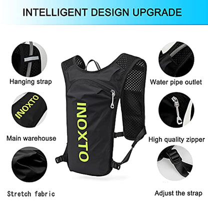 INOXTO Running Hydration Vest Backpack,Lightweight Insulated Pack with 1.5L Water Bladder Bag Daypack for Hiking Trail Running Cycling Race Marathon for Women Men - color: Black green