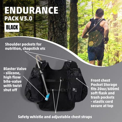 Orange Mud Endurance Pack V3.0 Running Vest – 2L Hydration Backpack for Trail Running, Hiking & Cycling – Lightweight, Breathable Mesh, Gear Pockets, Trekking Pole Loops - color: Black