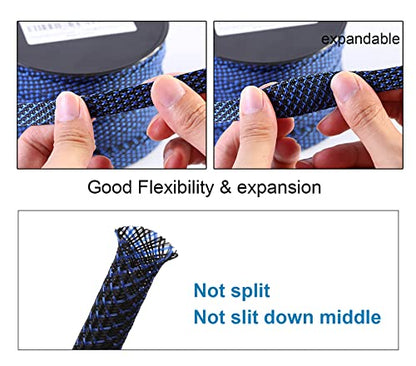 100ft - 1/2 inch PET Expandable Braided Sleeving – BlackBlue – Alex Tech Braided Cable Sleeve - color: Blackblue, size: 1/2"-100ft