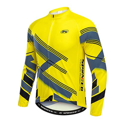 sponeed Men's Cycling Jersey Full Sleeve Riding Wear Long Sleeve T Shirts Pants - color: Fleece Yello Multi, size: Medium