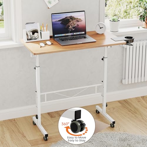 Hadulcet Small Standing Desk with Wheels, Rolling Desk Adjustable Height - color: Oak, size: 31.5"