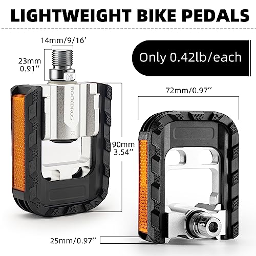 ROCKBROS Folding Bike Pedals Aluminum Alloy Foldable Bicycle Pedals 9/16 Inch Lightweight with Reflective Strips&Non Slip for Folding Bike, Electric Bike