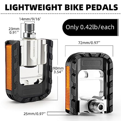 ROCKBROS Folding Bike Pedals Aluminum Alloy Foldable Bicycle Pedals 9/16 Inch Lightweight with Reflective Strips&Non Slip for Folding Bike, Electric Bike