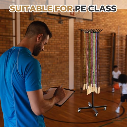 Aurelema Jump Rope Cart with Wheels Jump Rope Tree Black Sports Equipment Cart Heavy Duty Metal Holder for Cord Wire Belt Hose Storage PE Gym School, Hold More Than 200 Cord, 23.6 x 19.7 x 65 Inch