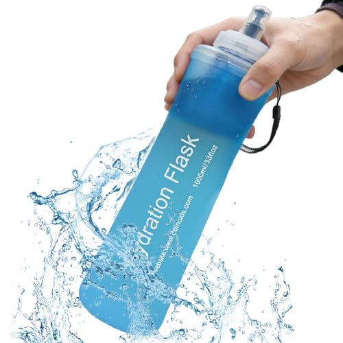 AXEN Collapsible Water Bottle with Filter for Hiking Travel, 1000ml Blue - color: Sky Blue-1000ml