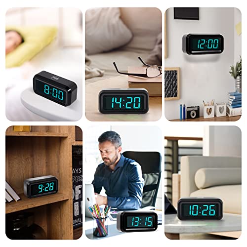 Digital Alarm Clock Battery Operated with LED Display for Bedrooms, Long Battery Life, 3 Brightness Adjustable, 12/24 Hour, Snooze, Black Case with Blue Digits - color: Black-blue