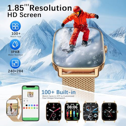 Smart Watch for Women Fitness Tracker: Gold Make Answer Call Waterproof Running Smartwatch Android Phone iPhone Samsung Compatible Digital Mens Watches Pedometer Step Tracker Heart Rate Monitor - color: Gold
