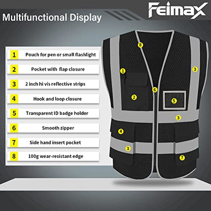 FEimaX High Visibility Safety Vest Mesh Work Vests with Reflective Strips - color: Black, size: 4X-Large
