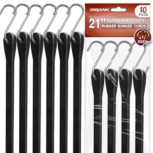 10 Pack 21 in Bungee Cords with Hooks, EPDM Rubber Tarp Straps - size: New Model 21 INCH 10PACK