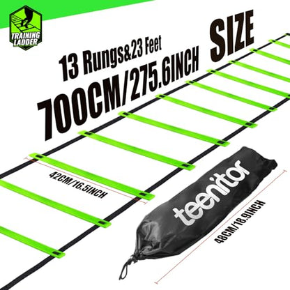 Teenitor Agility Ladder Speed Ladder Training Ladder for Soccer, Speed, Football Fitness Feet Training Carry Bag Agility Training Equipment 13 rungs, 23 feet - color: Green