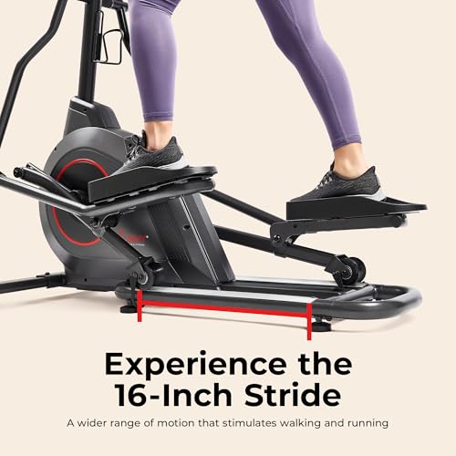 Sunny Health & Fitness Smart Upright Elliptical Machine with Pulse Sensor - size: 16" Stride