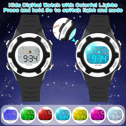 DTKID Digital Kids Watch 30 M Waterproof for Girls Boys 5-16 - color: Black-White