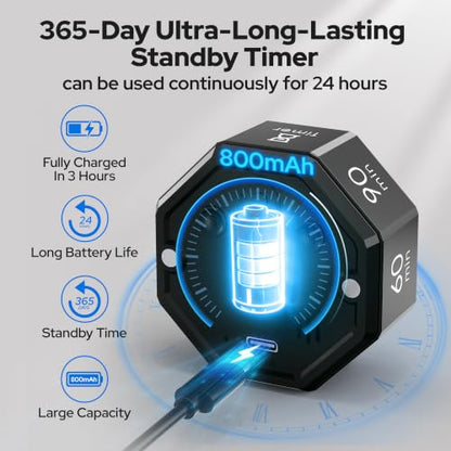 Visual Timer for Kids Kitchen Timer Pomodoro Magnetic Visual Countdown - color: Black