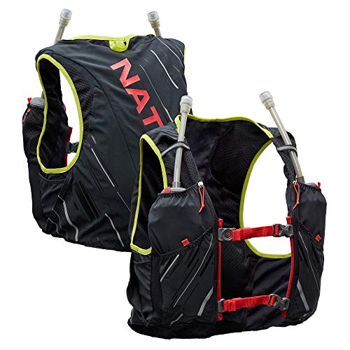 Nathan Pinnacle Hydration Running Vest Backpack for Trail Running & Marathon with Soft Flasks, Lightweight Water-Resistant Race Vest - color: Black / Hibiscus, size: X-Large