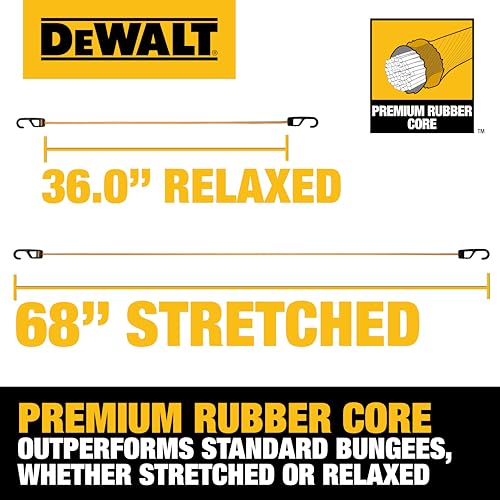 DEWALT 36" Premium Round Bungee Cords, Interlocking Quick-Pull Notch, 4-PK - size: 36"