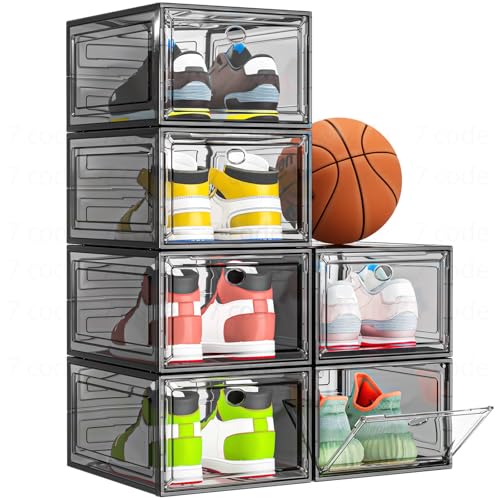 Sturdy Clear Shoe Organizer with Magnetic Door, Stackable Shoe Storage Box - color: Black, size: 6 pcs