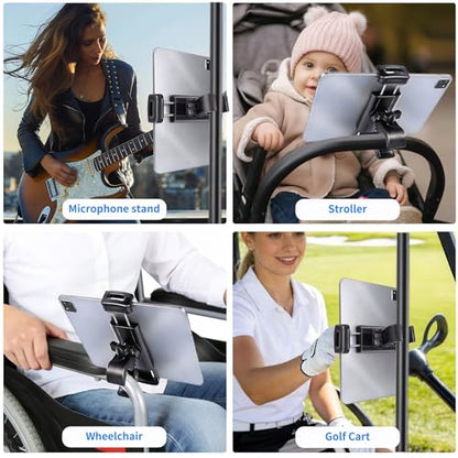 Tablet Holder Mount for Spin Bike,Phone iPad Holder Stand for Treadmill，Stationary Bicycle, Microphone Stand,Stroller, Gym,Tablet Clamp Fit for iPad Pro 12.9, Galaxy Tabs, iPhones,4.7-13”