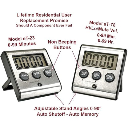 Elegant Digital Kitchen Timer Stainless Steel - Loud Alarm - Model eT-23 - size: eT-23