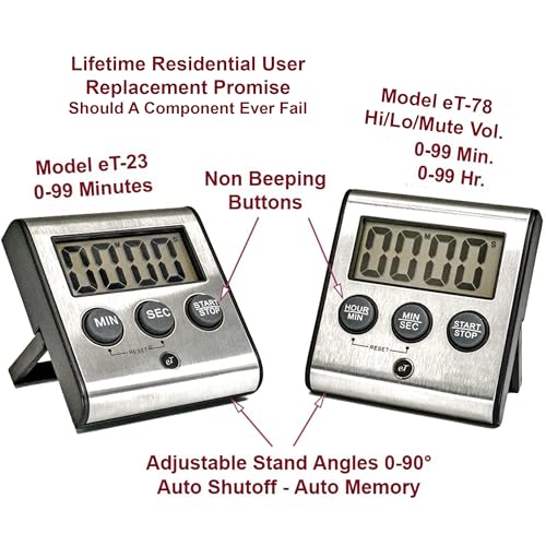 Elegant Digital Kitchen Timer Stainless Steel - Loud Alarm - Model eT-78 - size: eT-78