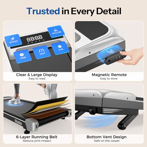 Niceday Walking Pad Treadmill with 10% Auto Incline, 400lbs Weight Capacity, Under Desk Treadmill for Home Office, 3HP Brushless Ultra-Quiet